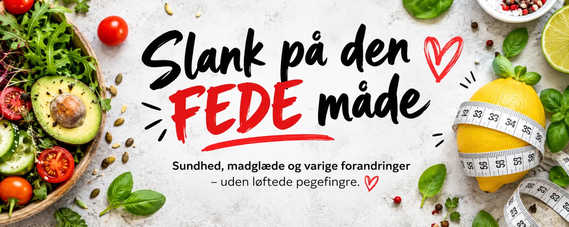 Slank på den FEDE måde – salat, avocado og citron med målebånd